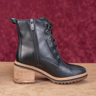 Timberland Women Sienna Black Leather Zip Lace Lug Combat Ankle Boots size 6