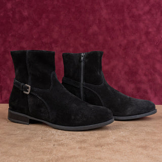 La Canadienne Women Black Suede Low Fashion Western Strap Chelsea Boots sz 9.5