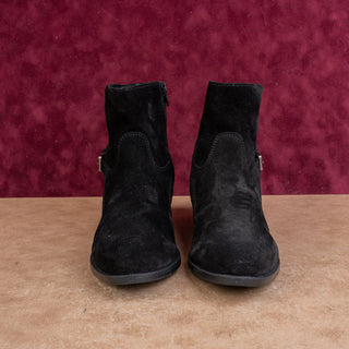 La Canadienne Women Black Suede Low Fashion Western Strap Chelsea Boots sz 9.5