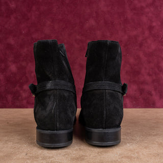 La Canadienne Women Black Suede Low Fashion Western Strap Chelsea Boots sz 9.5