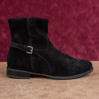 La Canadienne Women Black Suede Low Fashion Western Strap Chelsea Boots sz 9.5