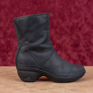 Merrell Women Emma Mid LTR Black Leather Zip Heel Boots sz 6US EUR36