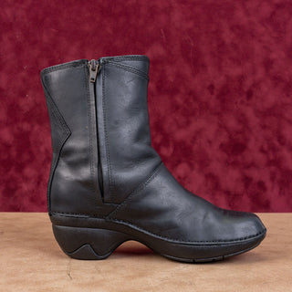 Merrell Women Emma Mid LTR Black Leather Zip Heel Boots sz 6US EUR36