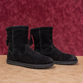 UGG Women Mia Black Suede Tassel Comfortable Slip-on Ankle Boots sz 7
