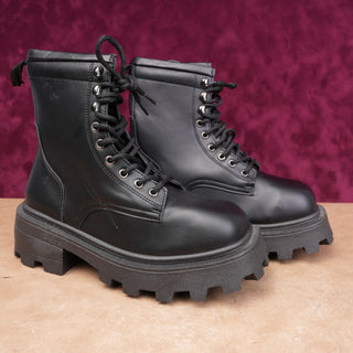 Topshop Women Black Faux Leather Festival Platform Party Combat Boots 6US EUR37
