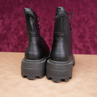 Topshop Women Black Faux Leather Festival Platform Party Combat Boots 6US EUR37