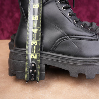 Topshop Women Black Faux Leather Festival Platform Party Combat Boots 6US EUR37