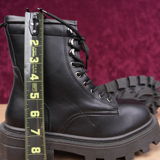 Topshop Women Black Faux Leather Festival Platform Party Combat Boots 6US EUR37