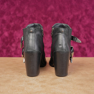 Baske California Wmn Grunge Buckle Goth Black Leather Ankle Boots sz 6.5