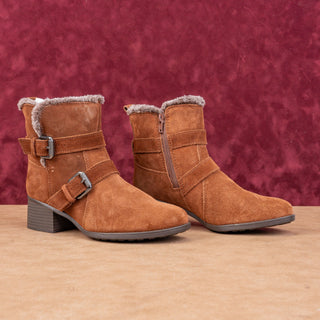 Naturalizer Women Deanne Cinammon Suede Faux Fur Lined Ankle Boots sz 6