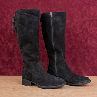 Born Women Black Suede Back Lace Zip Classic Riding Round Tall Boots sz 8.5