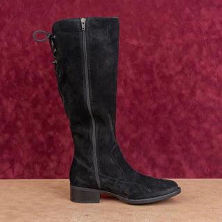 Born Women Black Suede Back Lace Zip Classic Riding Round Tall Boots sz 8.5