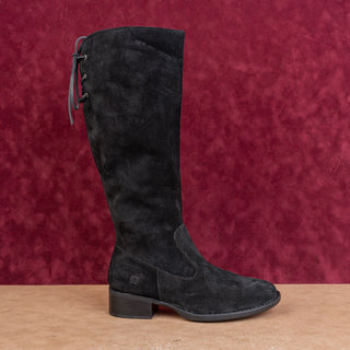 Born Women Black Suede Back Lace Zip Classic Riding Round Tall Boots sz 8.5