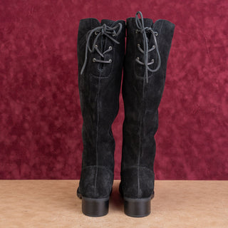 Born Women Black Suede Back Lace Zip Classic Riding Round Tall Boots sz 8.5