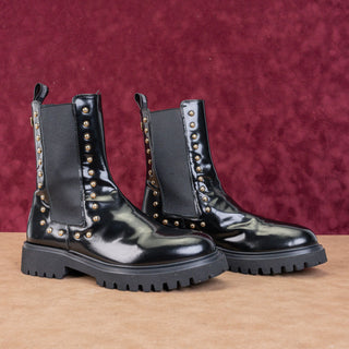 Roberto Cavalli Wmn Stud Black Leather Lug Platform Festival Boots 8.5US EUR39