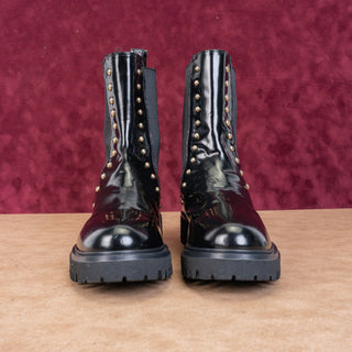 Roberto Cavalli Wmn Stud Black Leather Lug Platform Festival Boots 8.5US EUR39