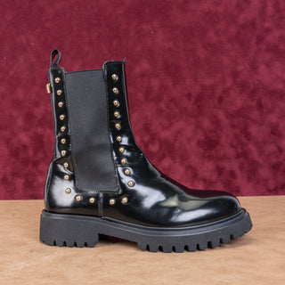 Roberto Cavalli Wmn Stud Black Leather Lug Platform Festival Boots 8.5US EUR39