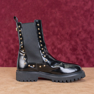 Roberto Cavalli Wmn Stud Black Leather Lug Platform Festival Boots 8.5US EUR39