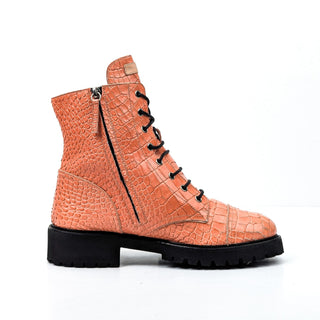 Giuseppe Zanotti Women Pink Salmon Croc Lace Leather Combat Boots 10.5US EUR 41