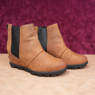 Sorel Women Joan Of Artic Waterproof Tan Brown leather Slip-on Ankle Boots sz 10