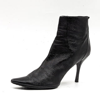 Calvin Klein Women Kathy Y2K Zip Black Leather Pointy Toe Ankle Boots Size 8.5