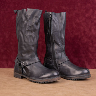 Vintage Foundry Women Madi Black Leather Harness Moto Festival Boots sz 7