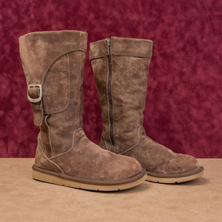 UGG Women Cargo Brown Suede Shearling Lined Flat Zip Tall Boots sz 7