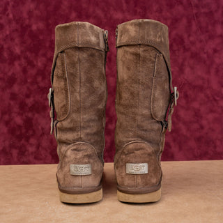 UGG Women Cargo Brown Suede Shearling Lined Flat Zip Tall Boots sz 7