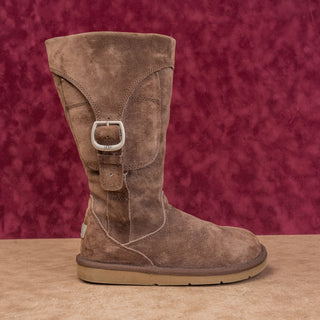 UGG Women Cargo Brown Suede Shearling Lined Flat Zip Tall Boots sz 7