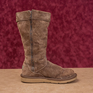 UGG Women Cargo Brown Suede Shearling Lined Flat Zip Tall Boots sz 7