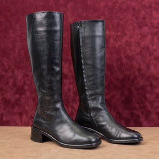 Browns Women Vintage 90s Black Leather Square Toe Zip Knee Boots sz 7US EUR37