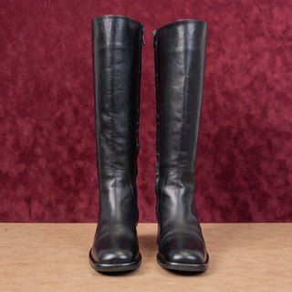 Browns Women Vintage 90s Black Leather Square Toe Zip Knee Boots sz 7US EUR37