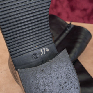 Browns Women Vintage 90s Black Leather Square Toe Zip Knee Boots sz 7US EUR37