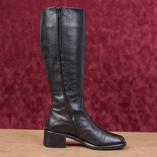 Browns Women Vintage 90s Black Leather Square Toe Zip Knee Boots sz 7US EUR37