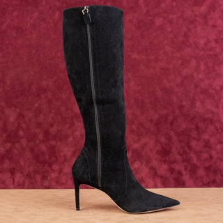 Stuart Weitzman Women 85 Pointy Toe Black Suede Fashion Knee Boots Size 7.5