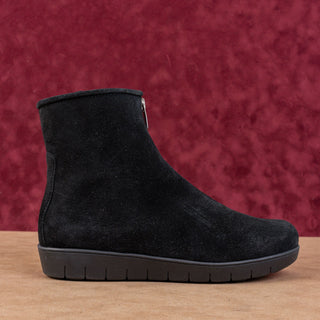 La Canadienne Women Barb Black Suede Front Zip Waterproof Wedge Boots sz 8