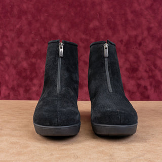 La Canadienne Women Barb Black Suede Front Zip Waterproof Wedge Boots sz 8