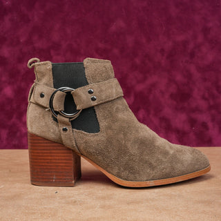 Marc Fisher Women Taupe Suede Rodeo Party Harness Moto Boots size 8.5