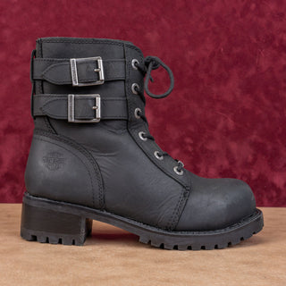 Harley Davidson Women Archer Black Leather Moto Biker Steel Toe Work Boots sz 8
