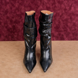 Jeffrey Campbell Women Slouchy Black Faux Leather Zip Pointy Toe Ankle Boots sz 7.5