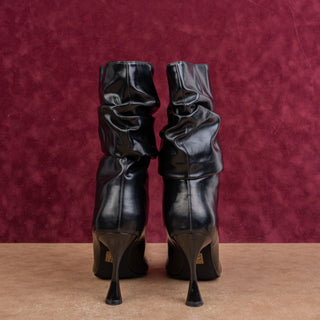 Jeffrey Campbell Women Slouchy Black Faux Leather Zip Pointy Toe Ankle Boots sz 7.5