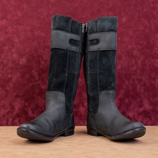 UGG Women Zarina Waterproof Black Leather Zip Riding Knee Boots sz 7US EUR38