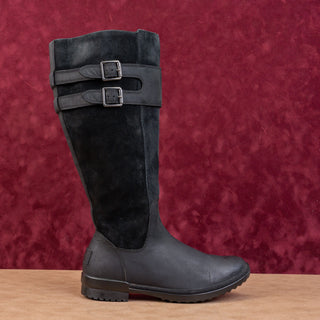 UGG Women Zarina Waterproof Black Leather Zip Riding Knee Boots sz 7US EUR38