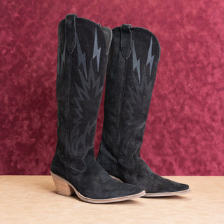 Dingo Women Thunder Road Black Leather Western Cowboy Tall Knee Boots sz 9.5