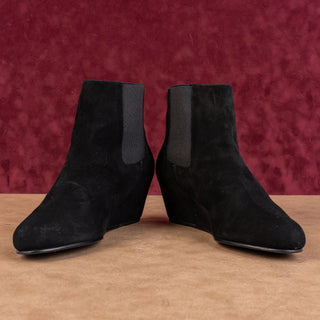 Stuart Weitzman Women Black Suede Dressy Office Wedge Ankle boots size 9.5