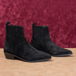 AllSaints Women Black Suede Classic Western Chelsea Fashion Boots 10US EUR40