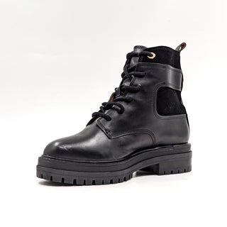 Louise Et Cie Saliha Black Leather lace-up Platform Combat Boots Size 7.5US EUR38