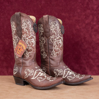 Los Altos Wmn Rhinestones Dark Brown Leather Snip Boho Western Cowboy Boots 10.5