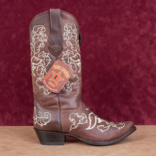 Los Altos Wmn Rhinestones Dark Brown Leather Snip Boho Western Cowboy Boots 10.5