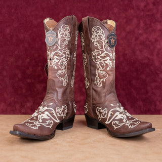 Los Altos Wmn Rhinestones Dark Brown Leather Snip Boho Western Cowboy Boots 10.5